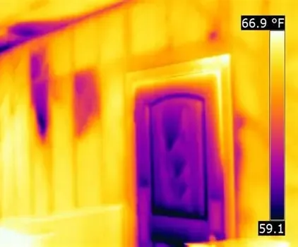 Thermal imaging visualization highlighting wall heat loss